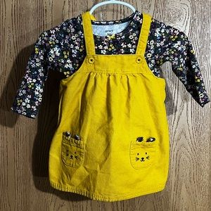 2 PIECE LONG SLEEVE SHIRT AND YELLOW OVERALLS, DRESS